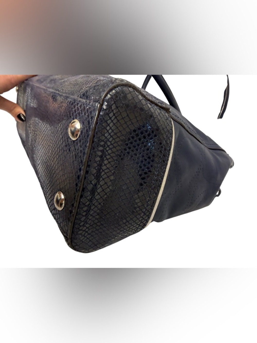 Coach Navy Leather Tote with Heart Charm Accent - Picture 12 of 13